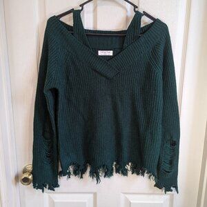 Distressed Green Full Circle Trends Sweater
